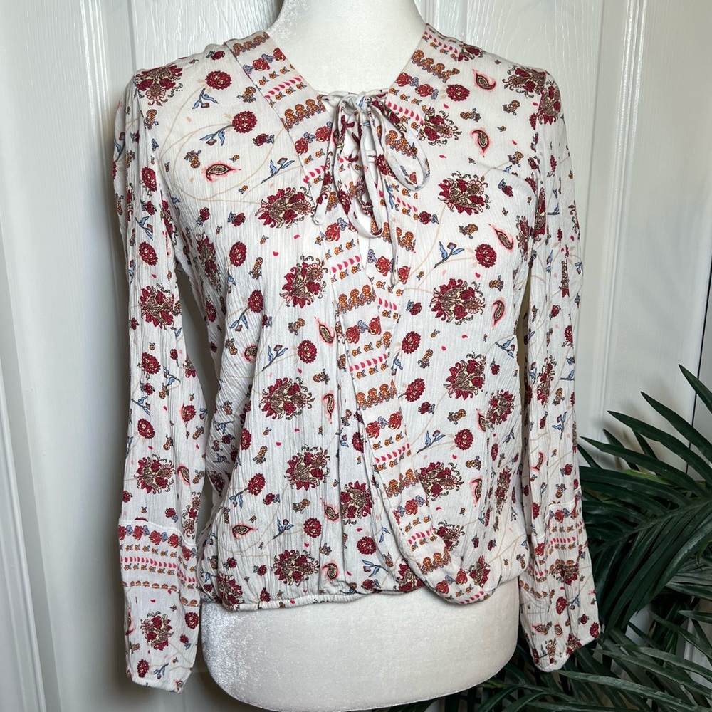 NY & Co Lace Up Floral Blouse